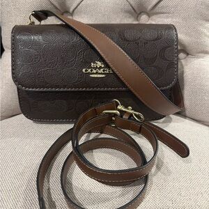 Coach Dark Brown Embossed Leather Crossbody Bag